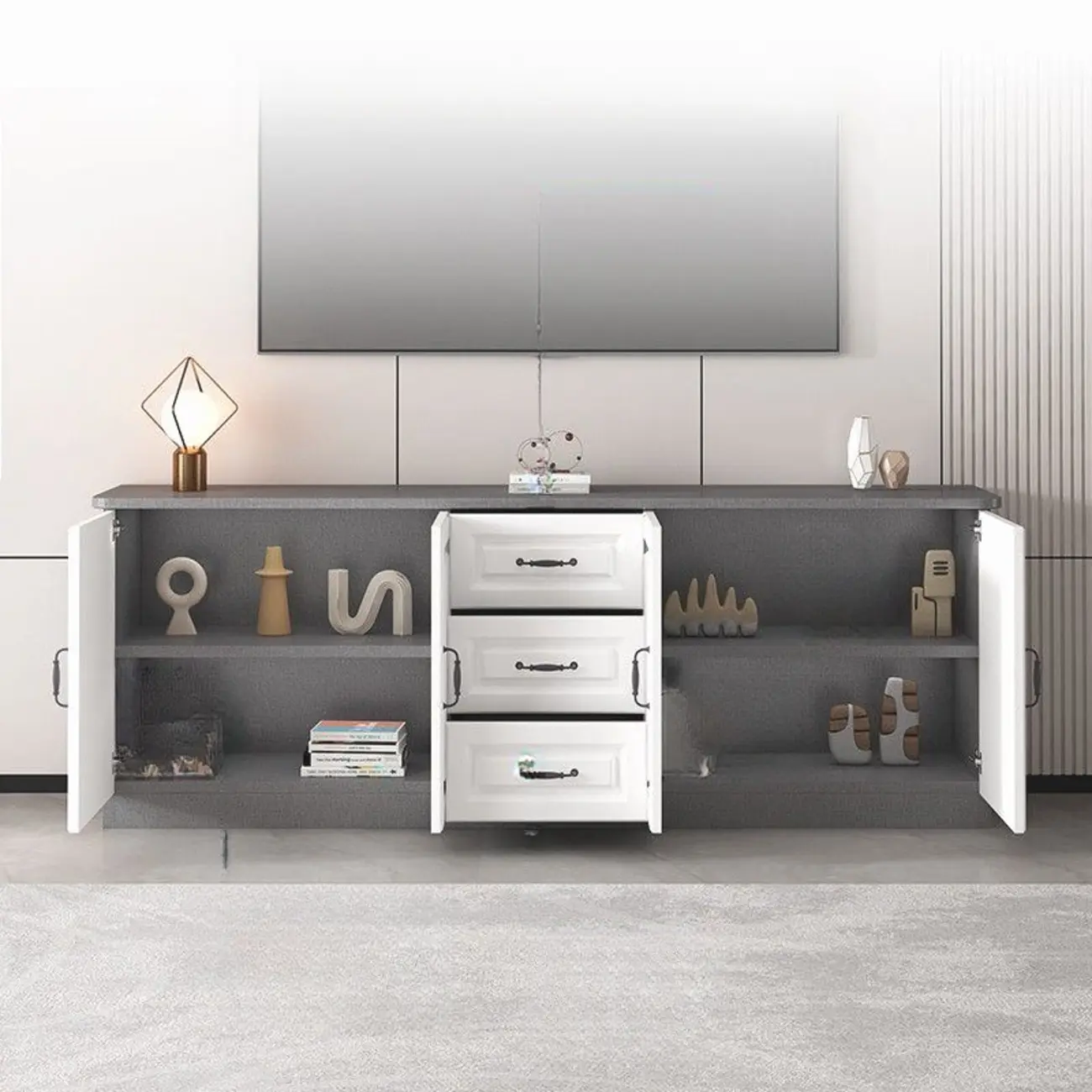 Modern Wooden TV Stand with Shelves and Drawers for Home Image - 5 | homeyfad