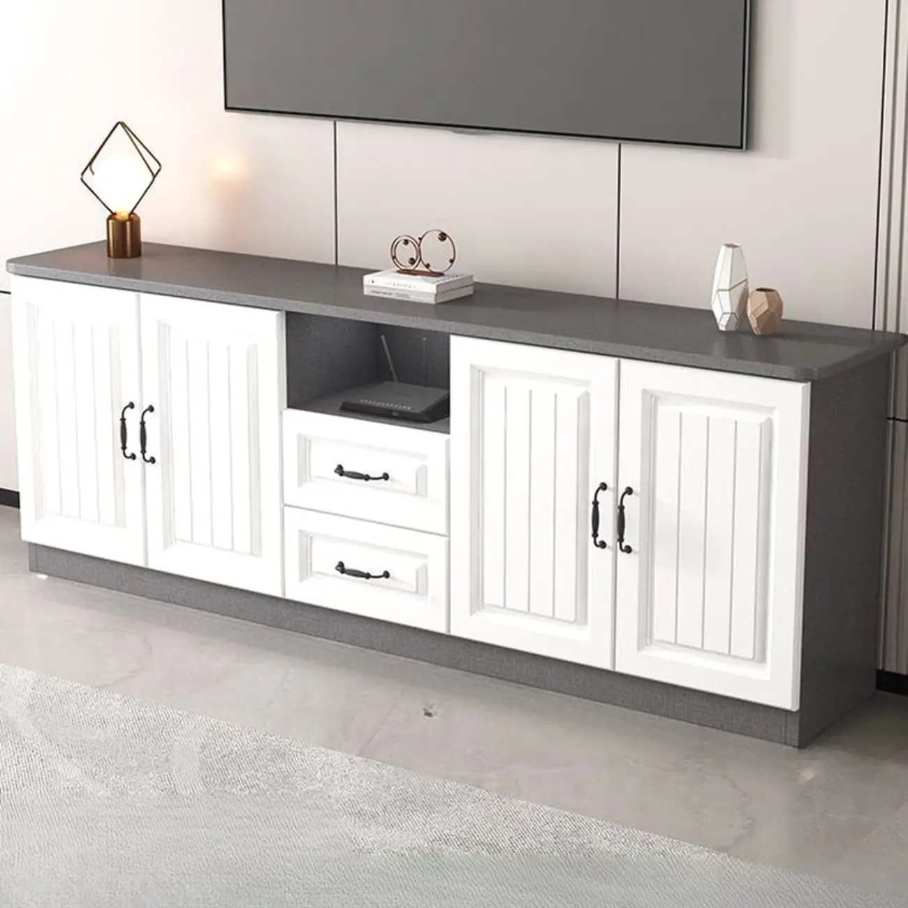 Modern Wooden TV Stand with Shelves and Drawers for Home Image - 1 | homeyfad