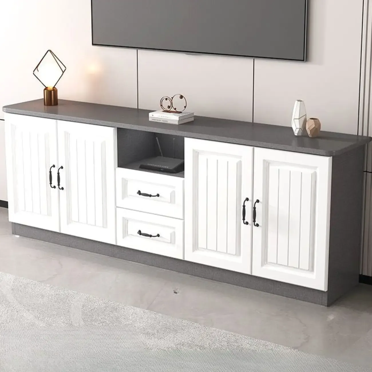 Modern Wooden TV Stand with Shelves and Drawers for Home Image - 1