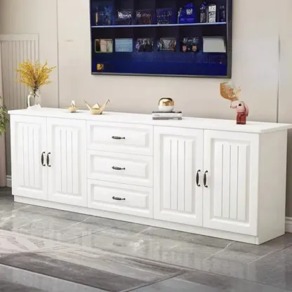 Modern Wooden TV Stand with Shelves and Drawers for Home Image - 8