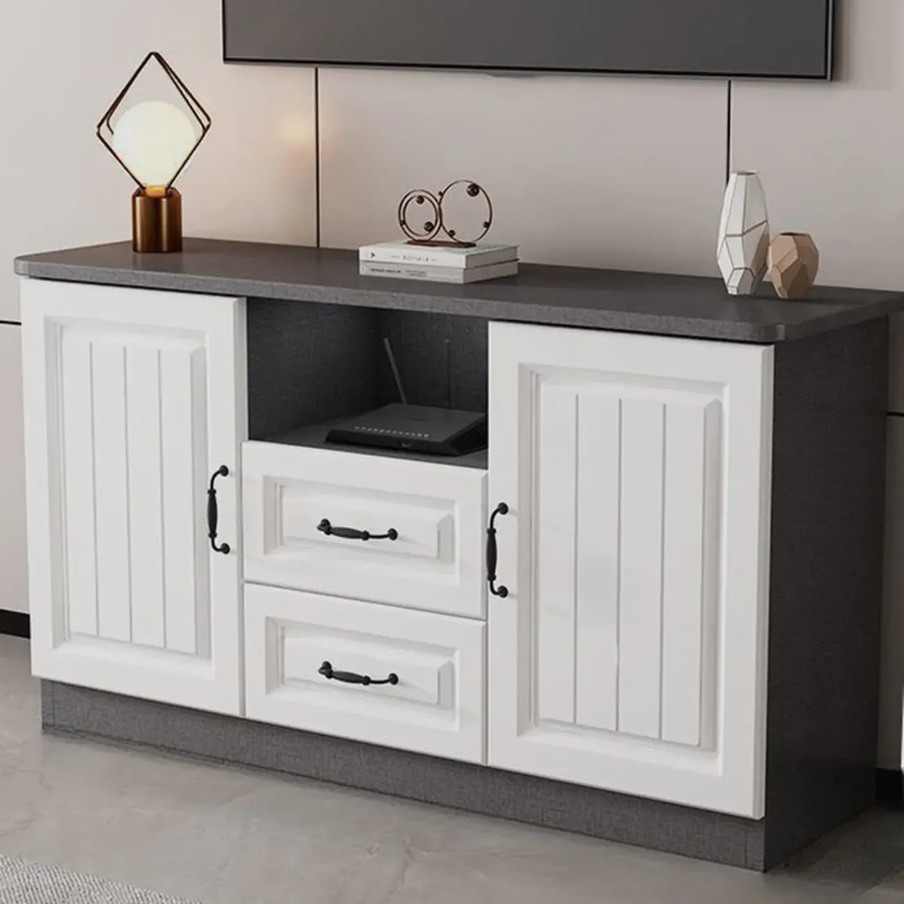 Modern Wooden TV Stand with Shelves and Drawers for Home Image - 11