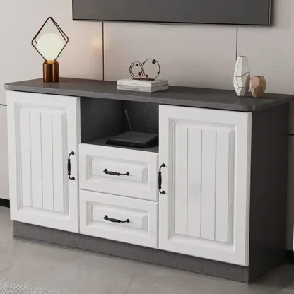 Modern Wooden TV Stand with Shelves and Drawers for Home Image - 11
