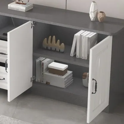 Modern Wooden TV Stand with Shelves and Drawers for Home Image - 13