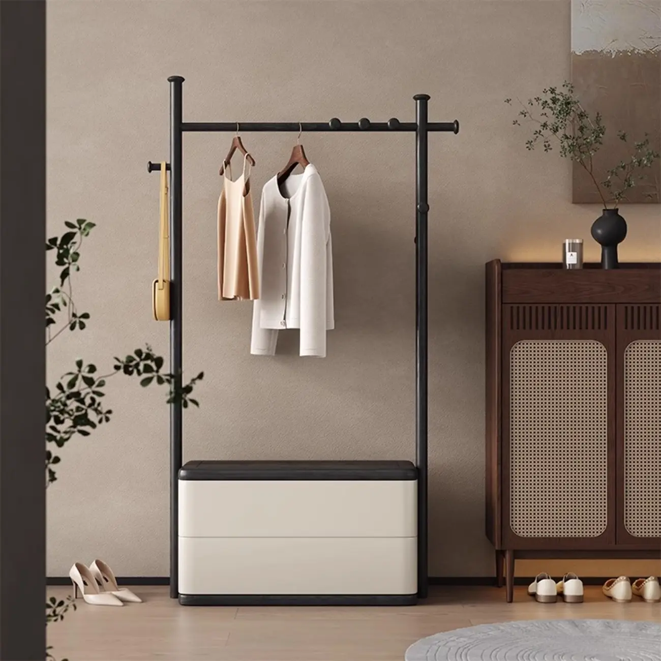 Modern Ash Wood Hall Tree with Hooks and Storage Bench Image - 7 | homeyfad