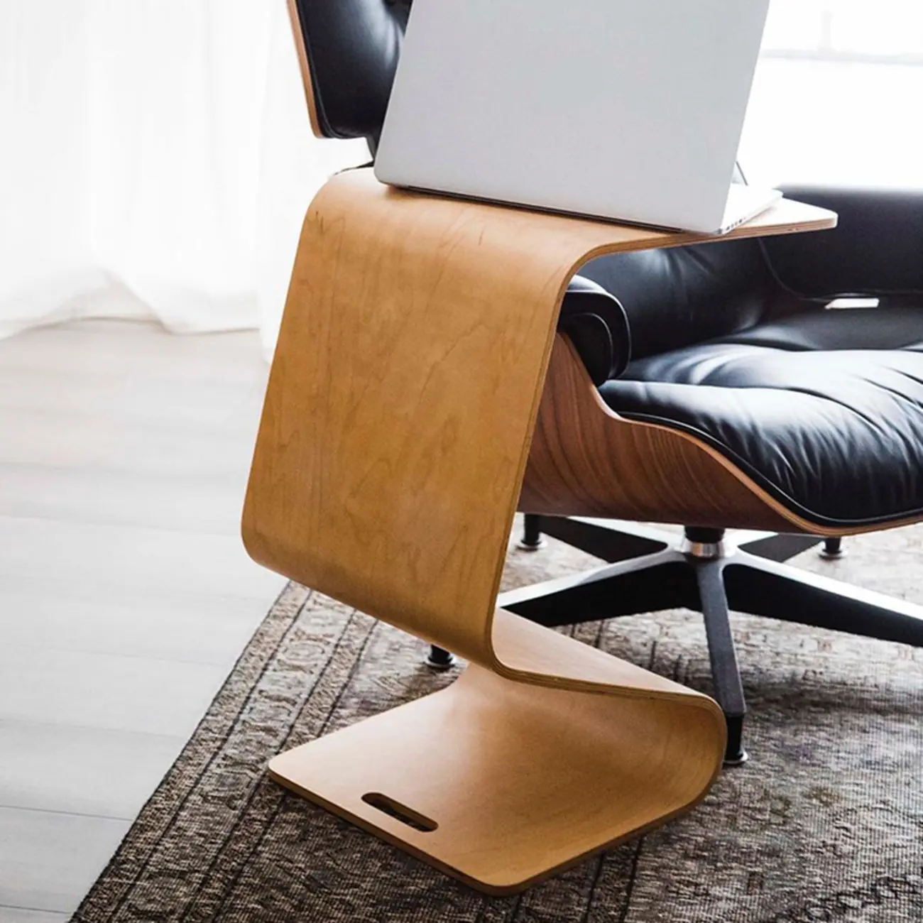 Convertible Wooden Nut-Brown C-Shaped Sofa Side Table Image - 8 | homeyfad