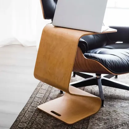 Convertible Wooden Nut-Brown C-Shaped Sofa Side Table Image - 8