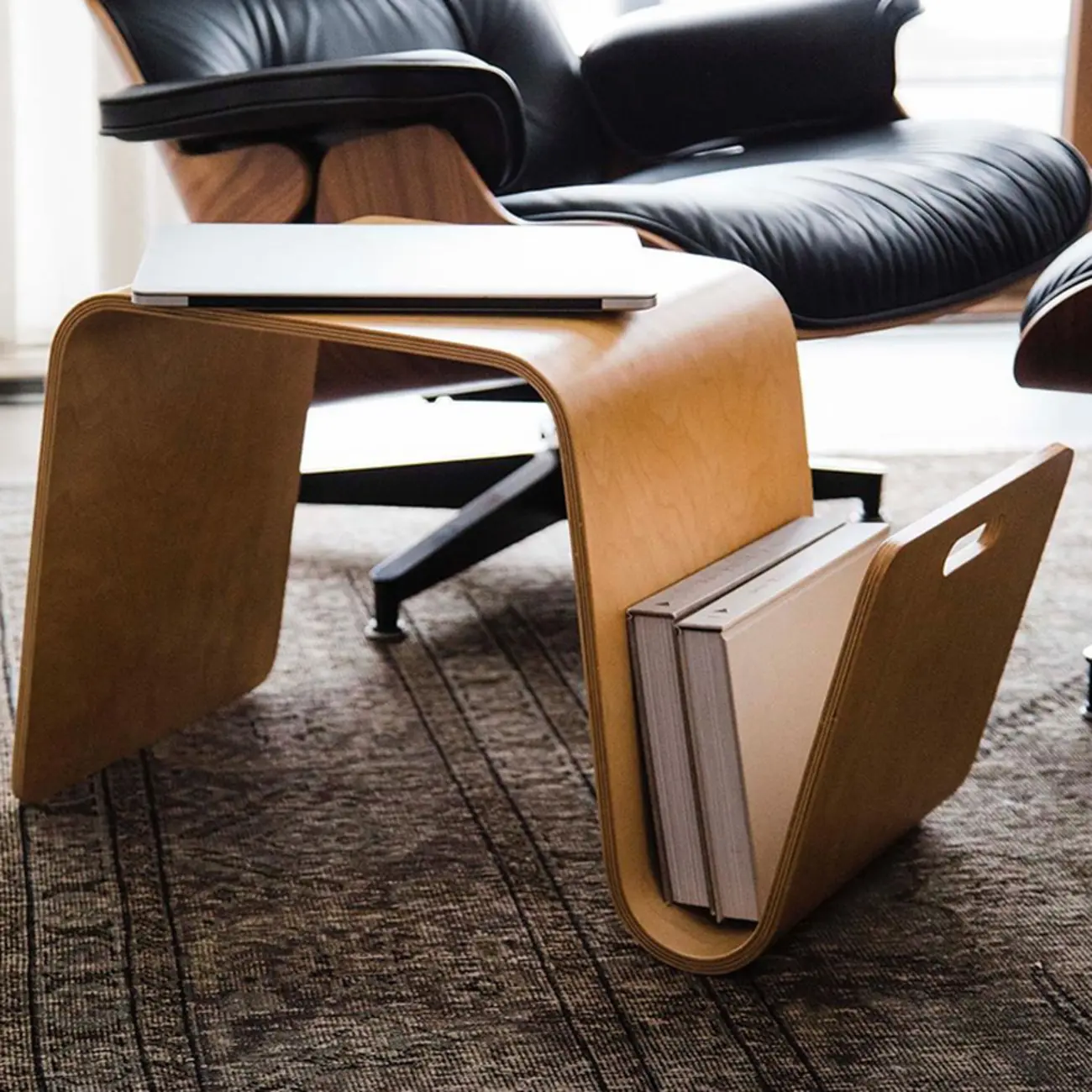 Convertible Wooden Nut-Brown C-Shaped Sofa Side Table Image - 7 | homeyfad