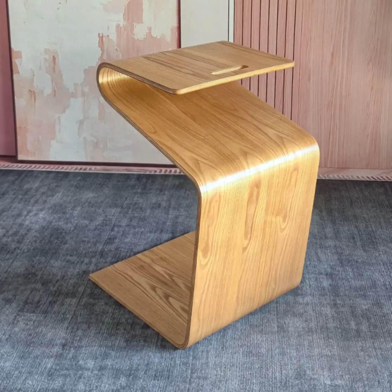 Convertible Wooden Nut-Brown C-Shaped Sofa Side Table Image - 5