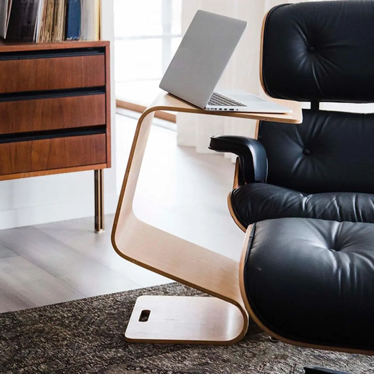 Convertible Wooden Nut-Brown C-Shaped Sofa Side Table Image - 6 | homeyfad