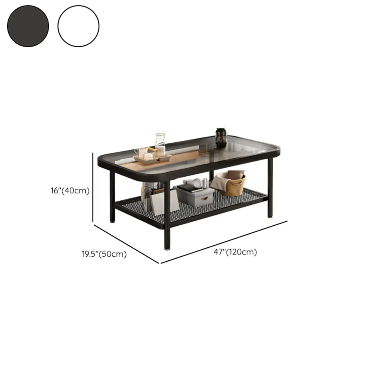 2-Tier Modern Cream Rectangle Glass Coffee Table Image - 11