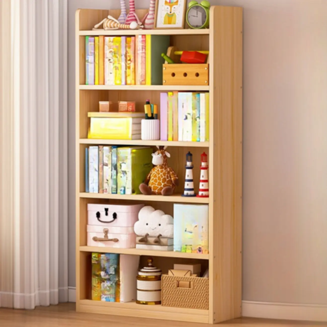 Solid Wood 5-Tier Display Open Shelving Unit Bookcase Image - 2 | homeyfad