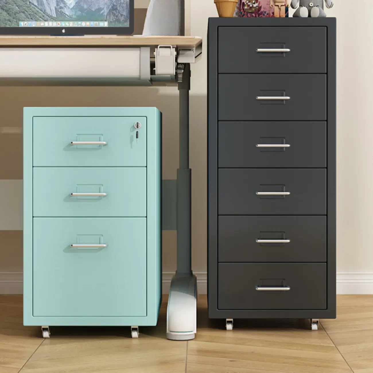 Minimalist Steel Vertical Filing Cabinet with Drawers & Wheels Image - 1 | homeyfad