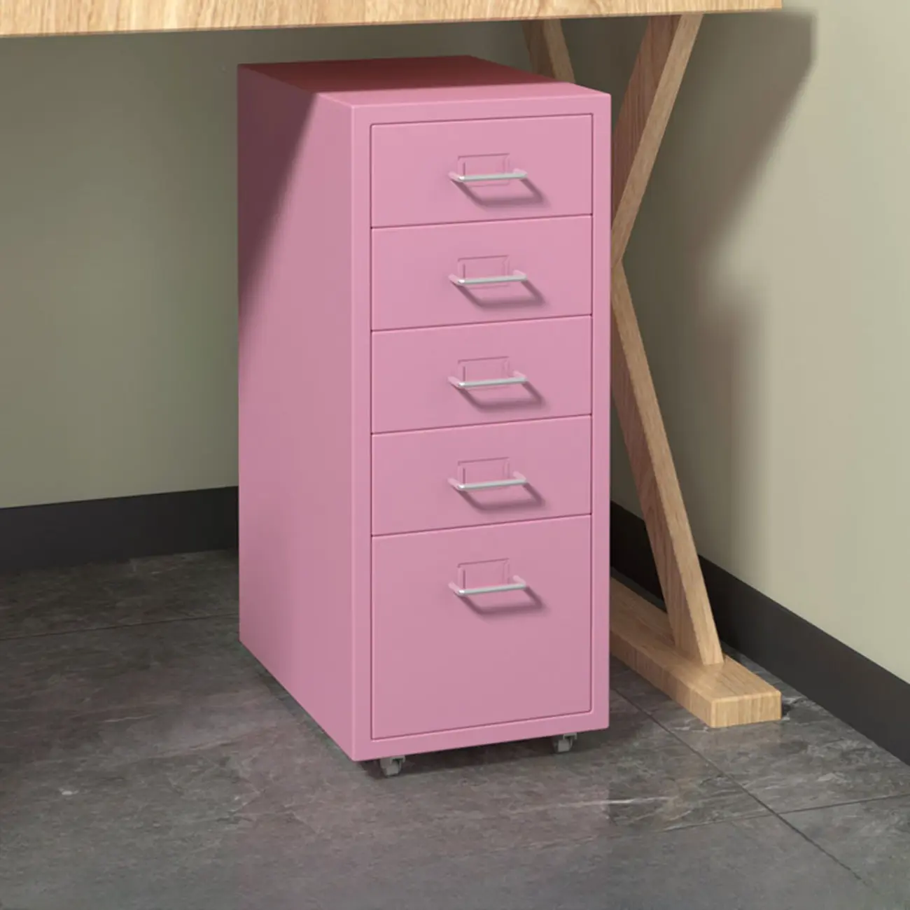 Minimalist Steel Vertical Filing Cabinet with Drawers & Wheels Image - 3 | homeyfad