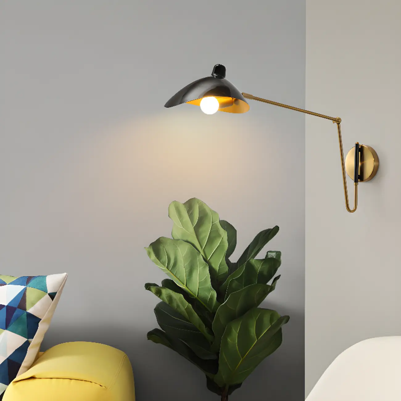 Metal Black and Gold Curved Shade Swing Arm Wall Light Image - 1 | homeyfad