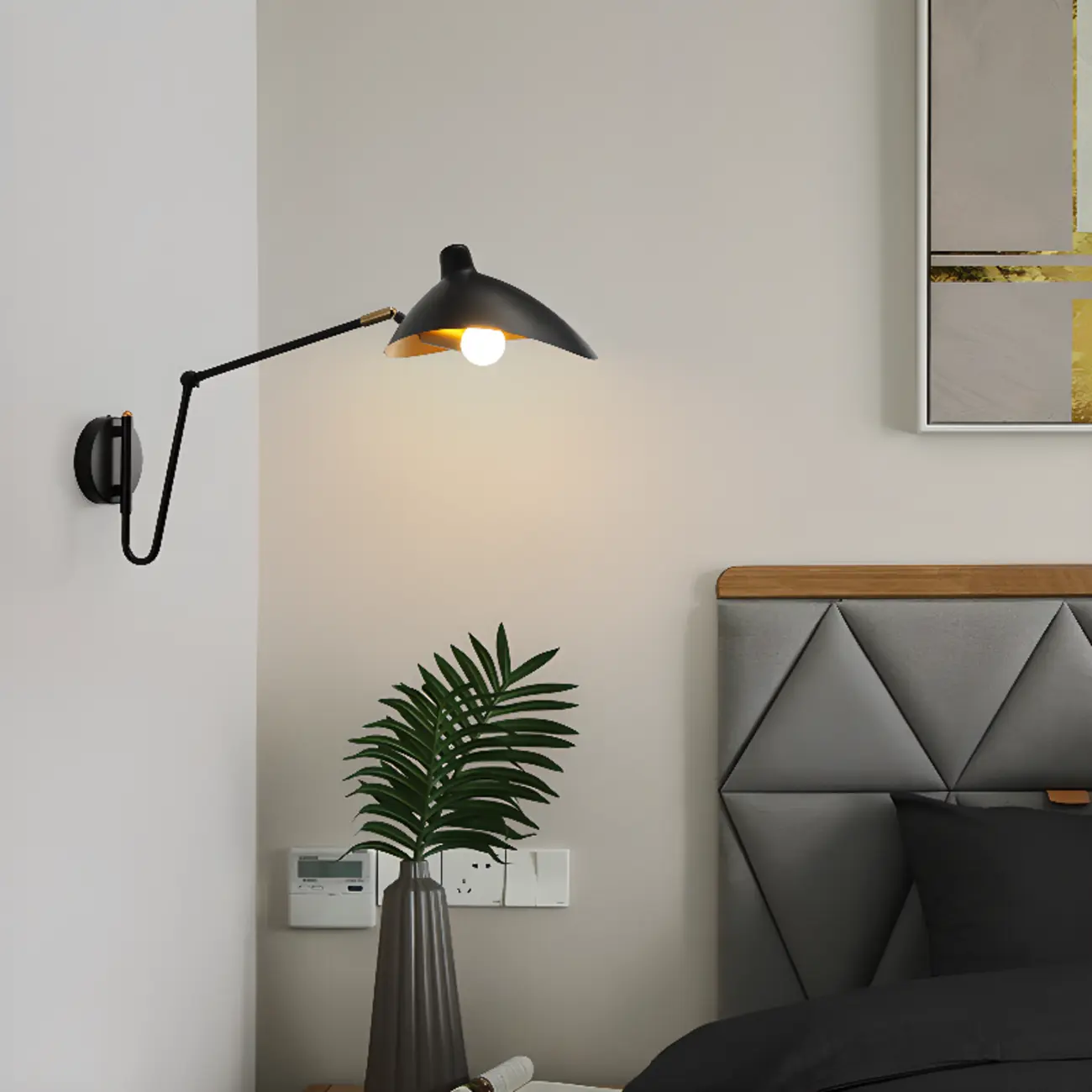 Metal Black and Gold Curved Shade Swing Arm Wall Light Image - 4 | homeyfad