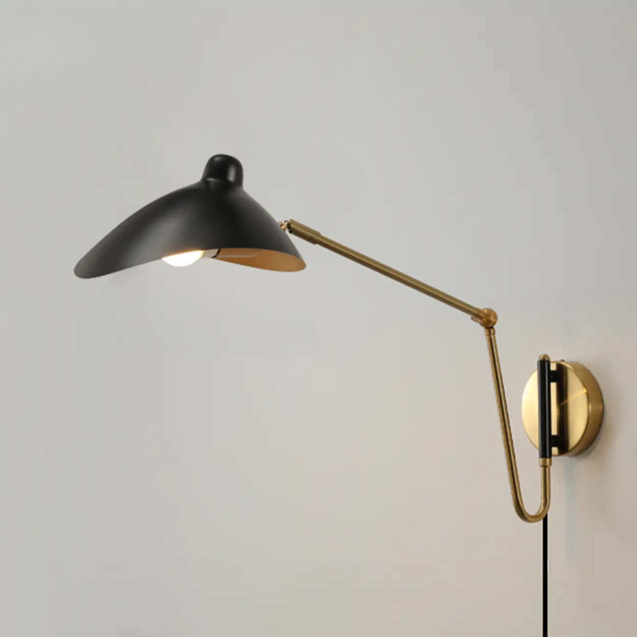 Metal Black and Gold Curved Shade Swing Arm Wall Light Image - 6 | homeyfad