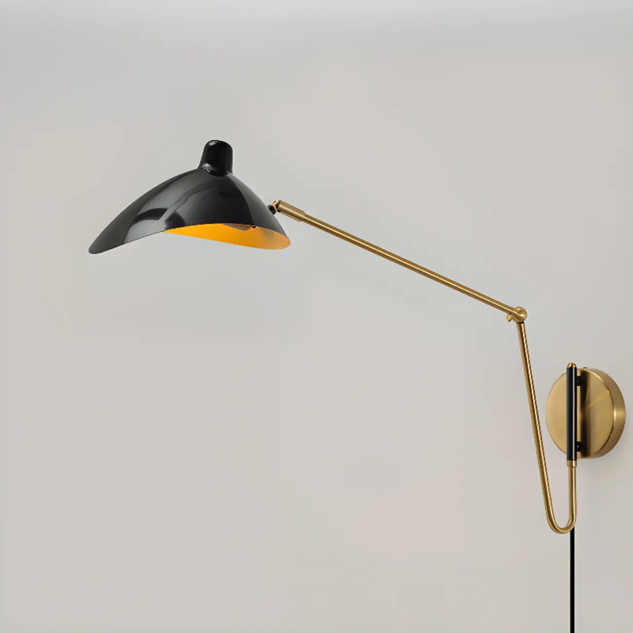 Metal Black and Gold Curved Shade Swing Arm Wall Light Image - 7 | homeyfad