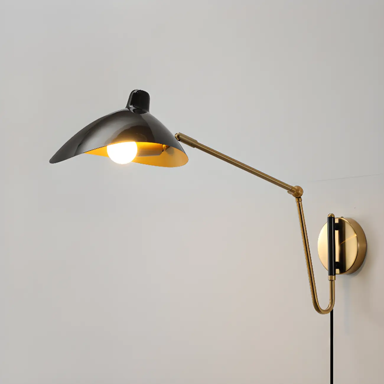 Metal Black and Gold Curved Shade Swing Arm Wall Light Image - 8 | homeyfad