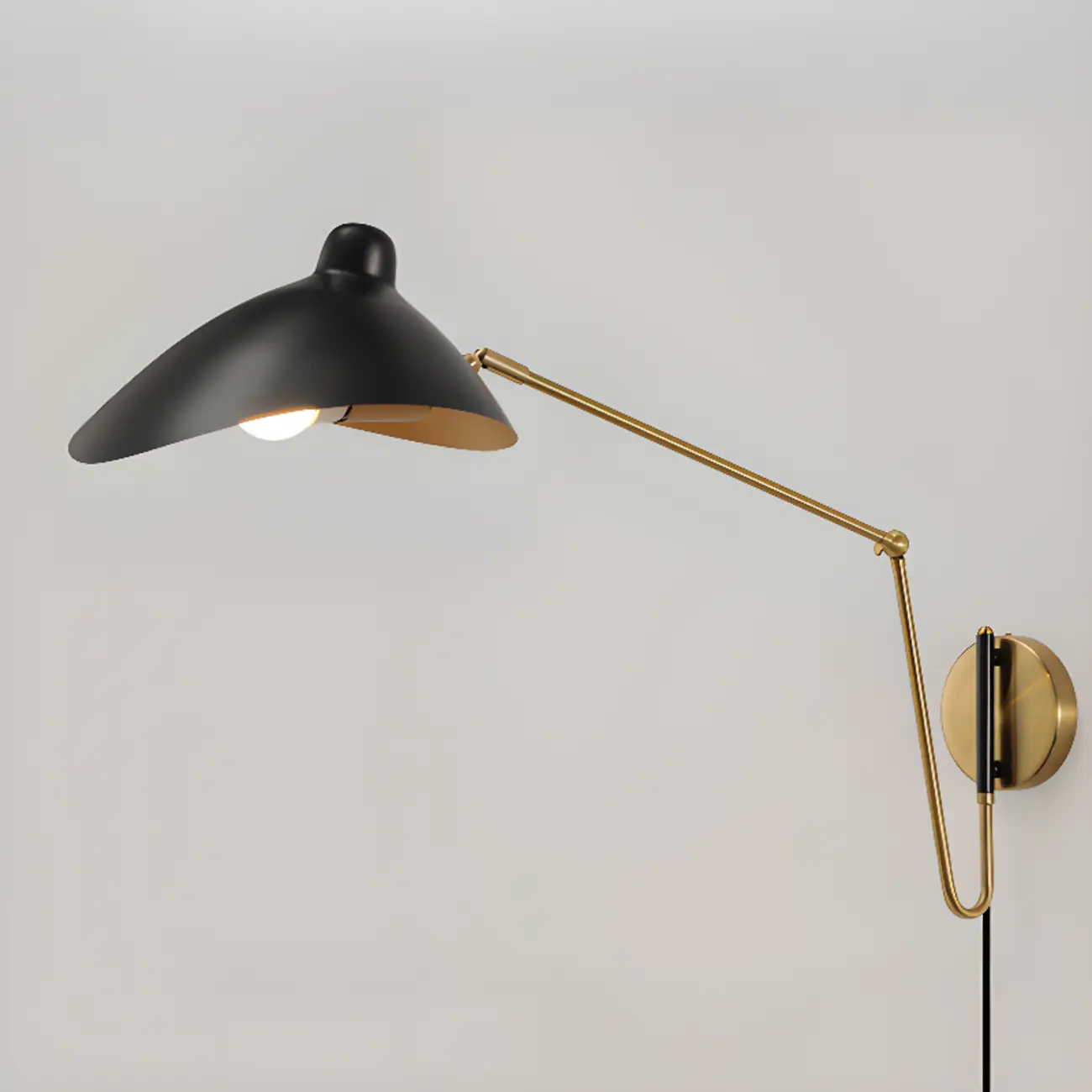 Metal Black and Gold Curved Shade Swing Arm Wall Light Image - 9 | homeyfad