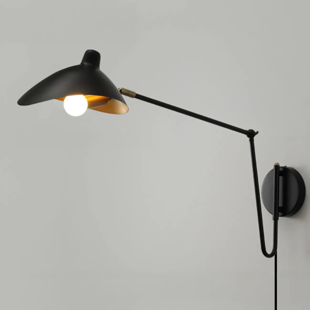 Metal Black and Gold Curved Shade Swing Arm Wall Light Image - 10 | homeyfad