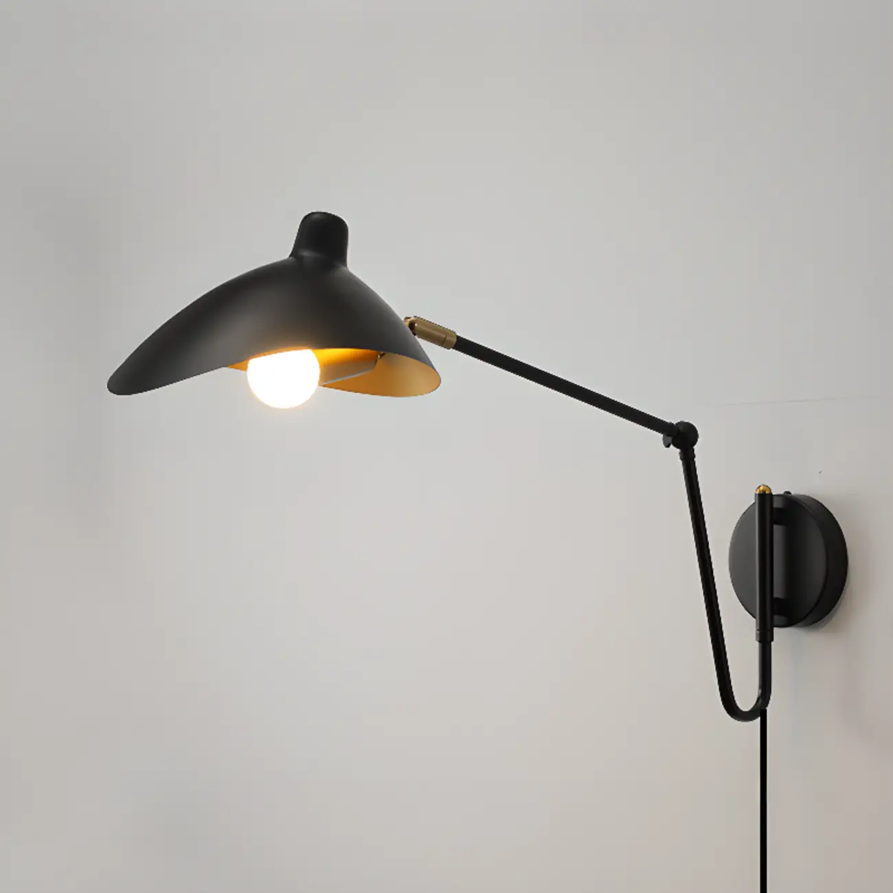 Metal Black and Gold Curved Shade Swing Arm Wall Light Image - 11 | homeyfad