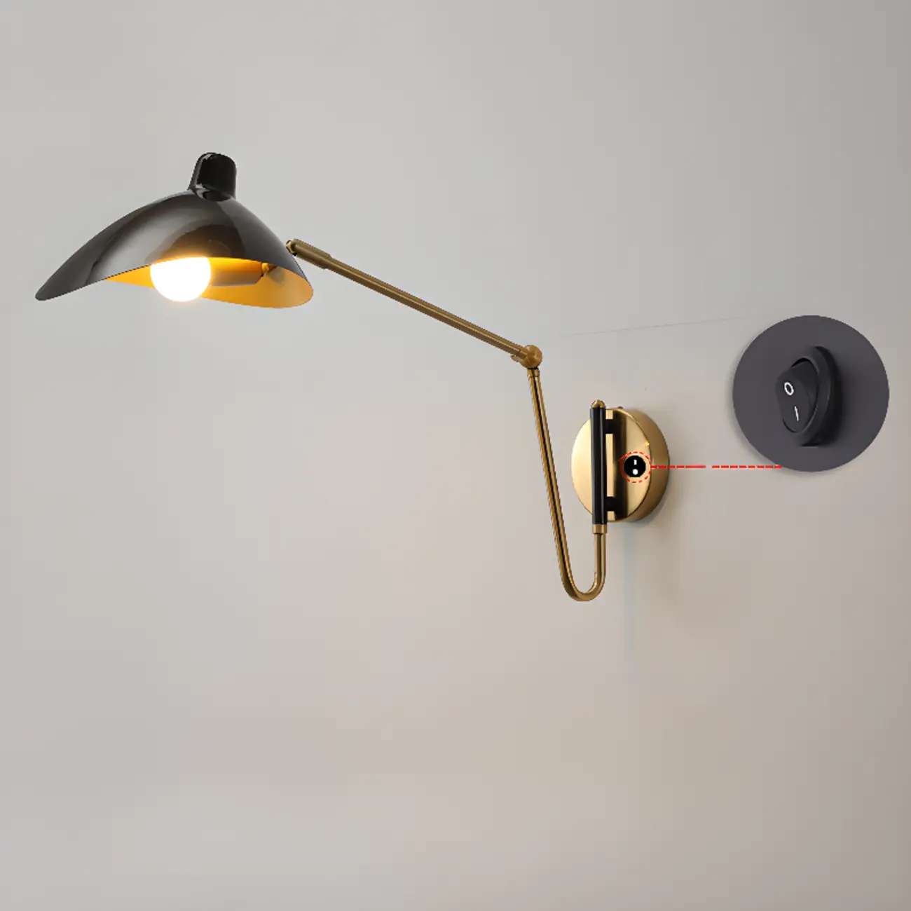 Metal Black and Gold Curved Shade Swing Arm Wall Light Image - 12 | homeyfad