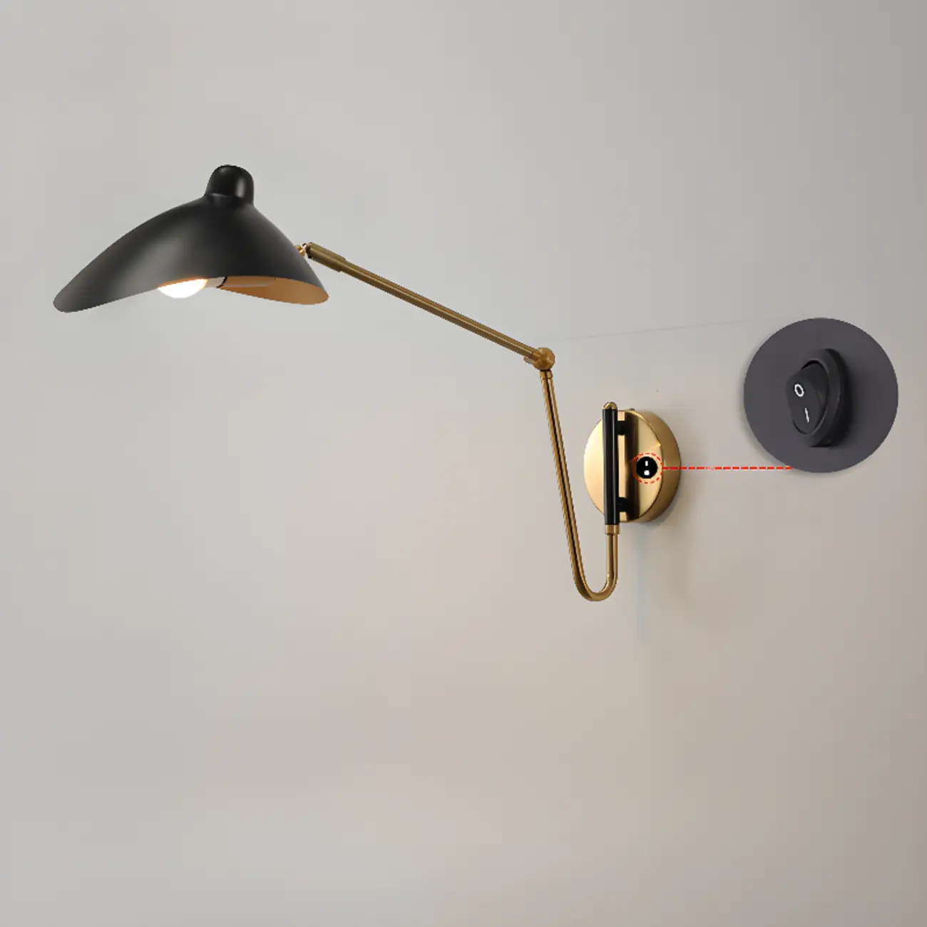 Metal Black and Gold Curved Shade Swing Arm Wall Light Image - 13 | homeyfad