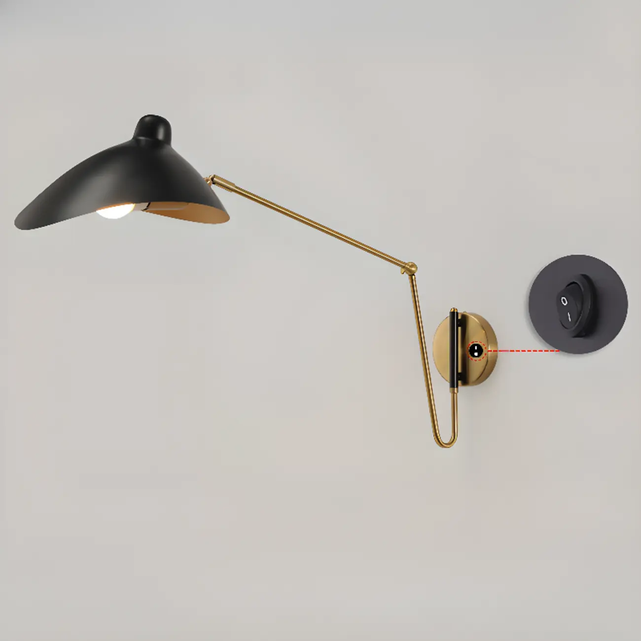 Metal Black and Gold Curved Shade Swing Arm Wall Light Image - 14 | homeyfad