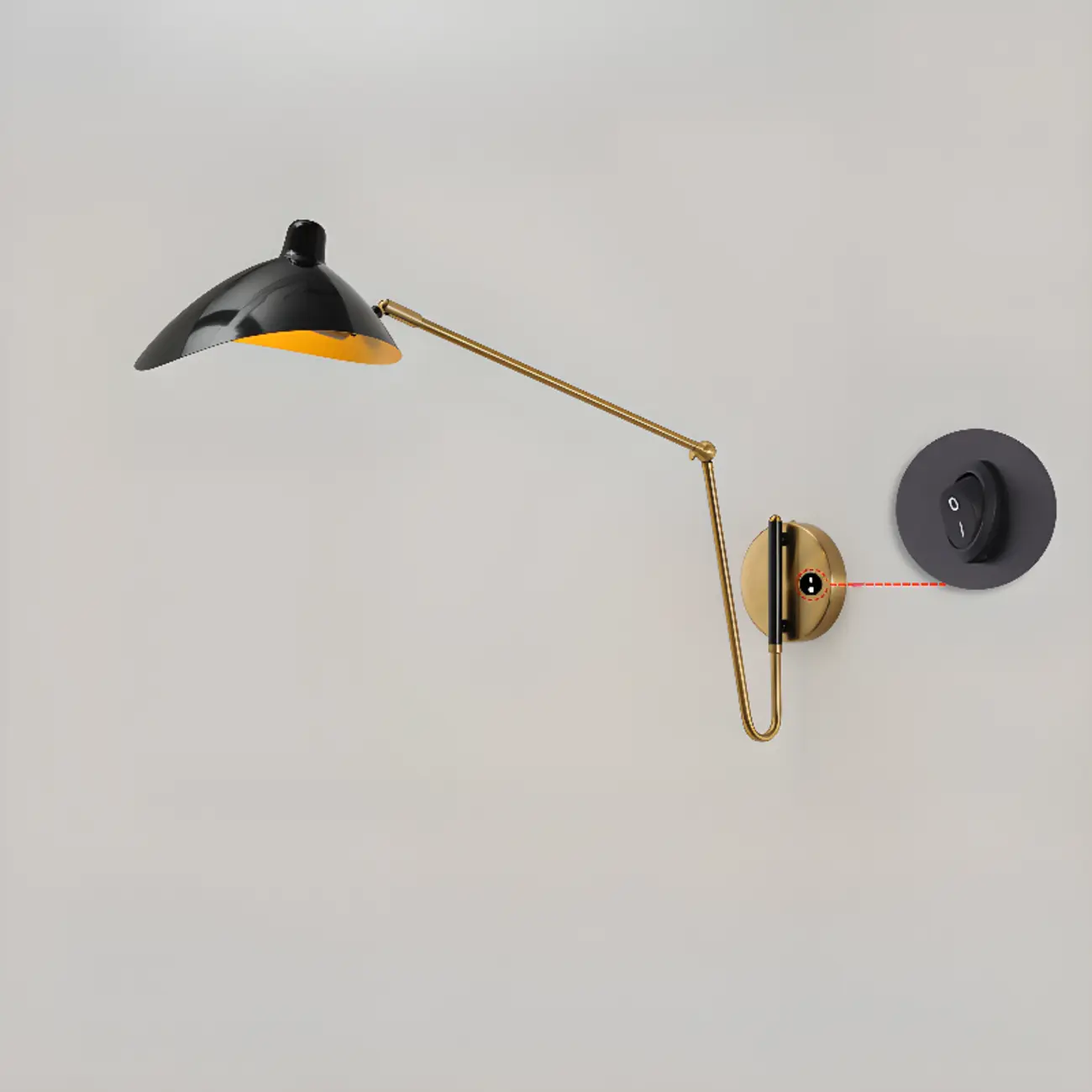 Metal Black and Gold Curved Shade Swing Arm Wall Light Image - 15 | homeyfad