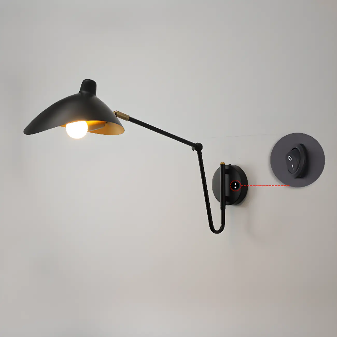Metal Black and Gold Curved Shade Swing Arm Wall Light Image - 16 | homeyfad