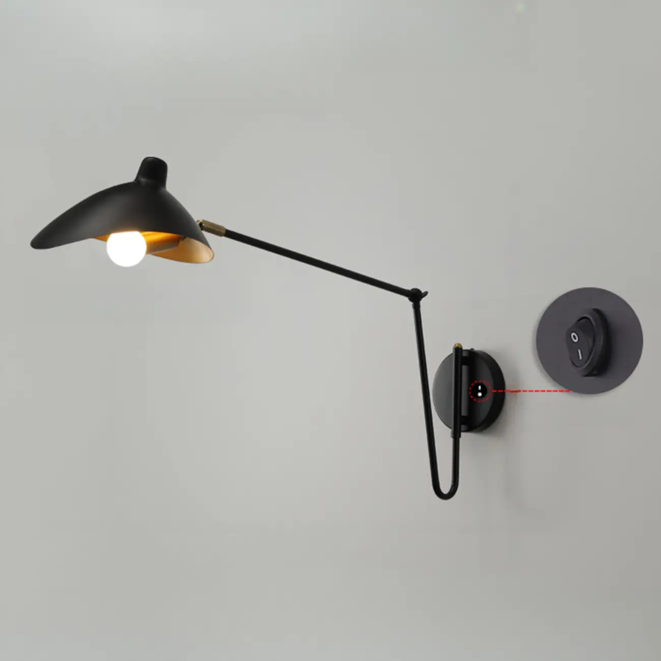 Metal Black and Gold Curved Shade Swing Arm Wall Light Image - 17 | homeyfad