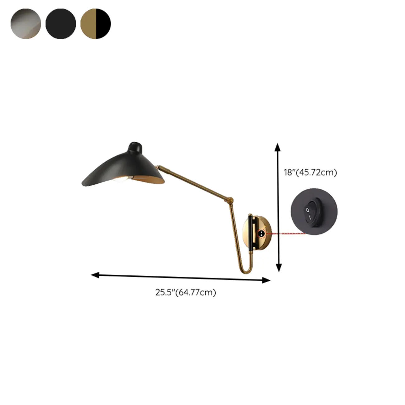 Metal Black and Gold Curved Shade Swing Arm Wall Light Image - 24 | homeyfad