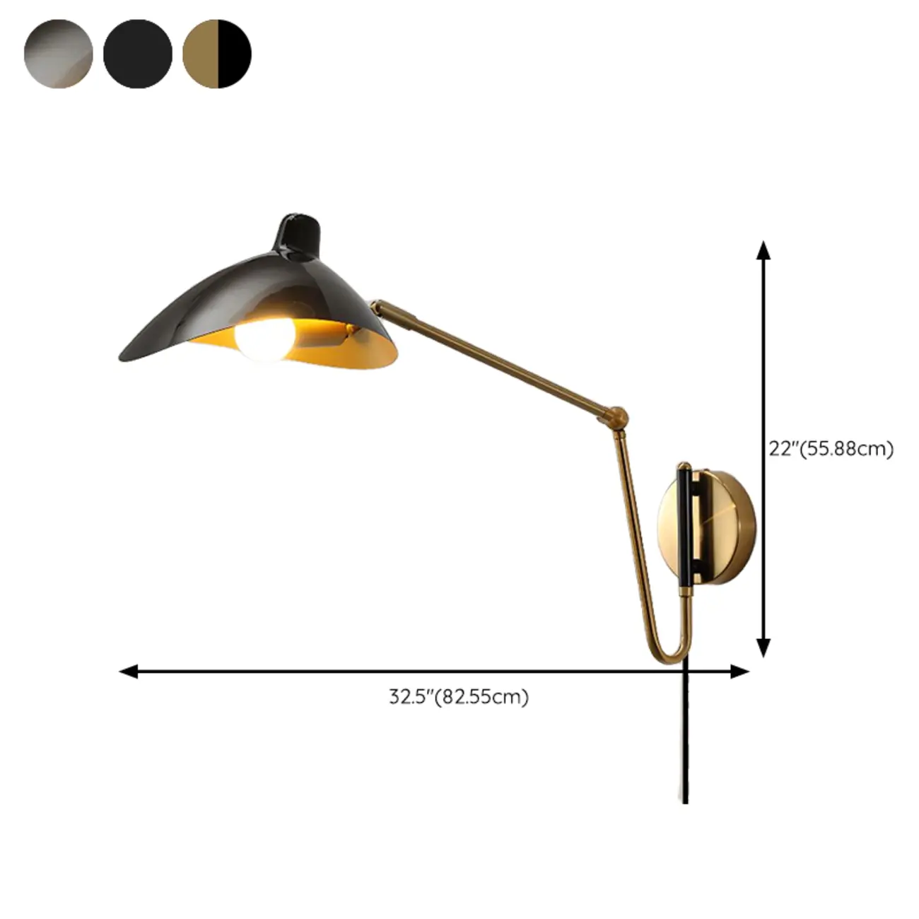 Metal Black and Gold Curved Shade Swing Arm Wall Light Image - 25 | homeyfad
