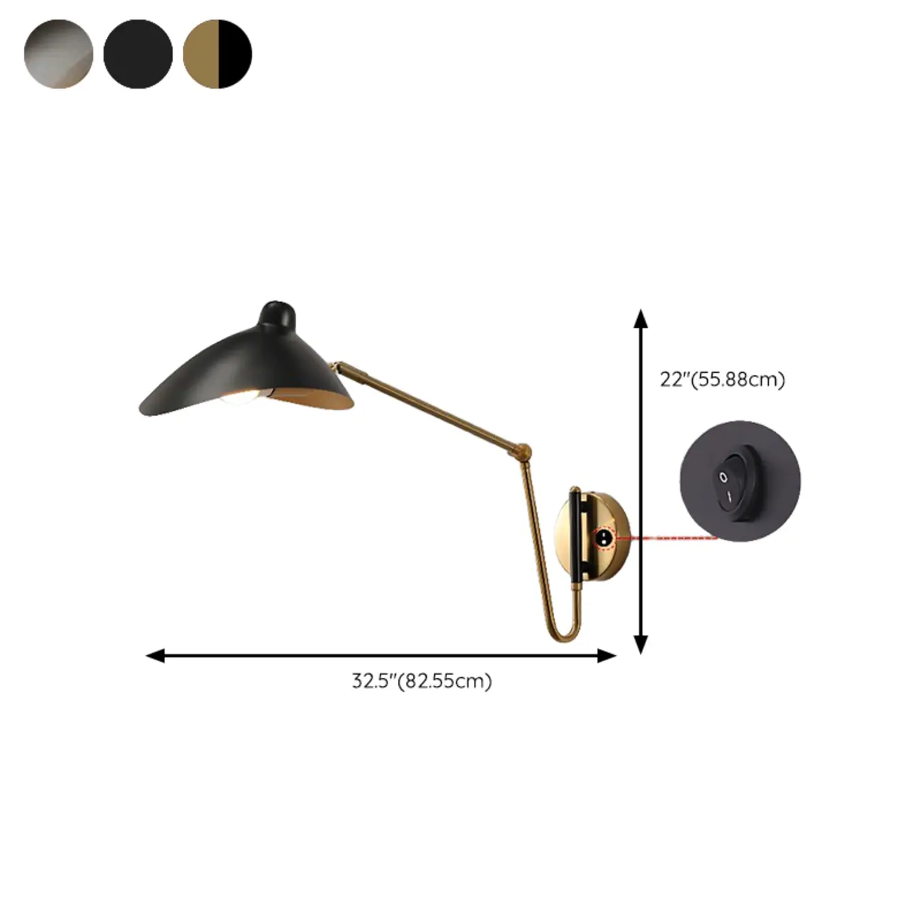 Metal Black and Gold Curved Shade Swing Arm Wall Light Image - 26 | homeyfad
