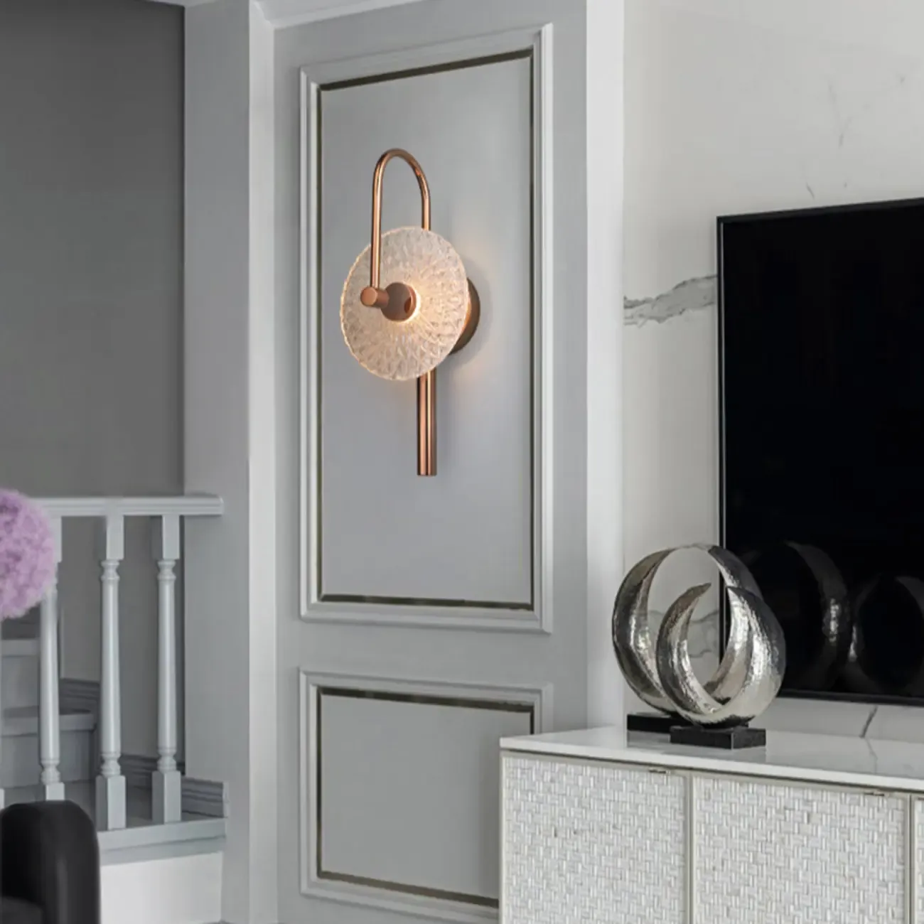 Modern Metal Glass Round Wall Sconce Image - 4