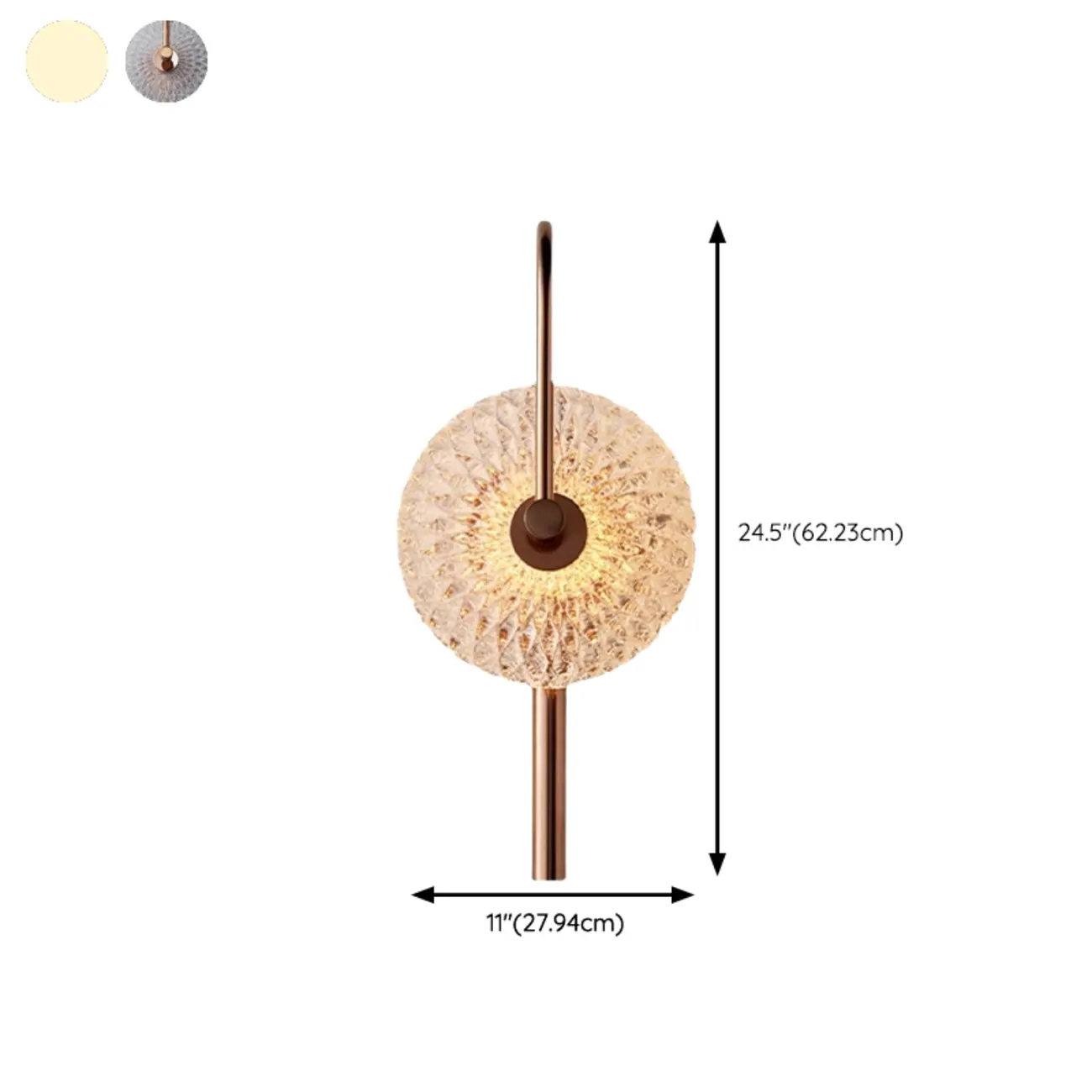 Modern Metal Glass Round Wall Sconce #size