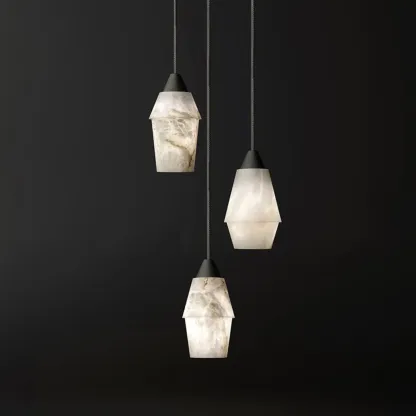 Art Deco Simple Conical Alabaster Rope Pendant Light Image - 3