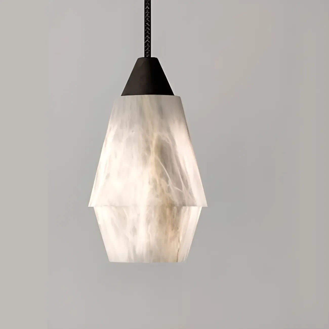 Art Deco Simple Conical Alabaster Rope Pendant Light Image - 5