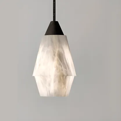 Art Deco Simple Conical Alabaster Rope Pendant Light Image - 5