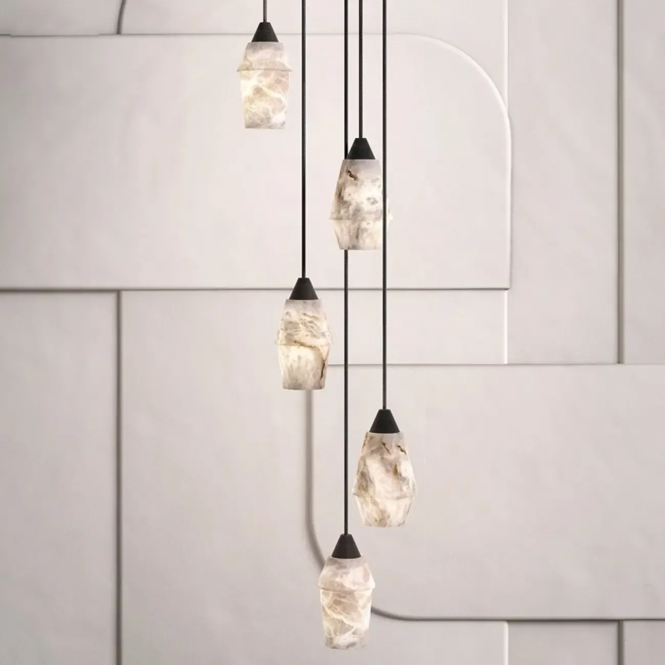 Art Deco Simple Conical Alabaster Rope Pendant Light Image - 1
