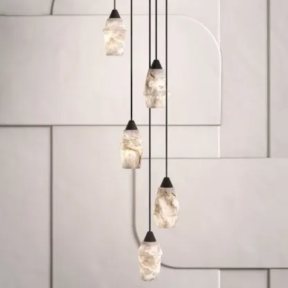 Art Deco Simple Conical Alabaster Rope Pendant Light Image - 1