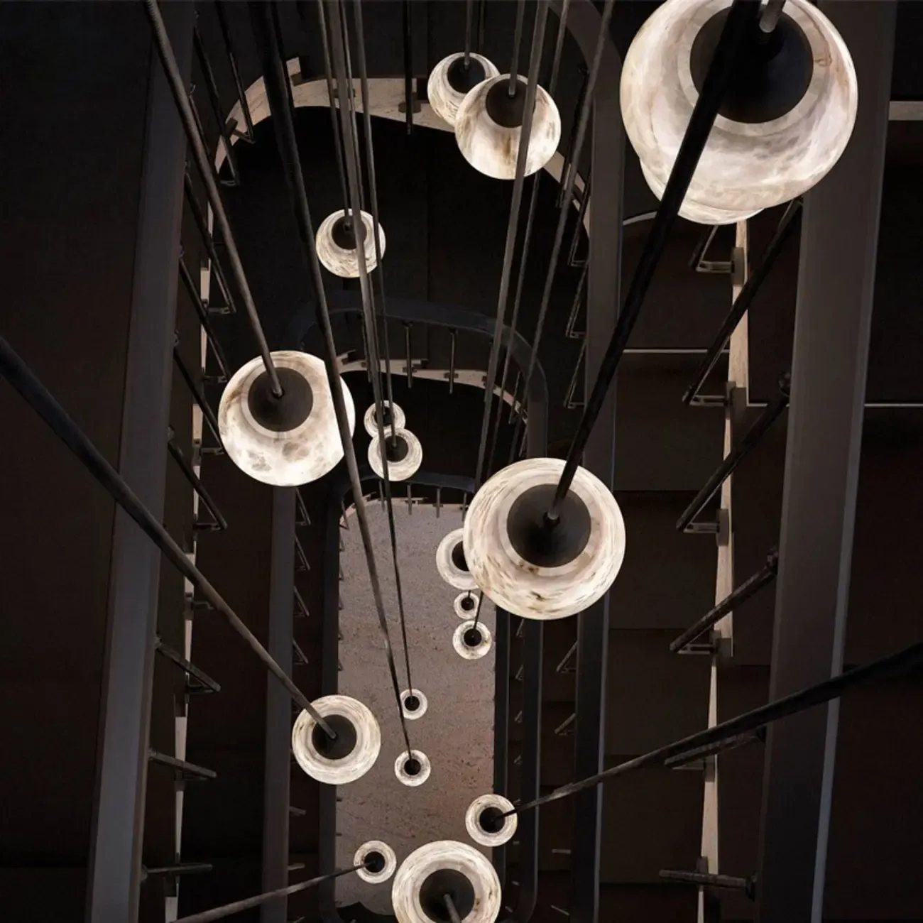 Art Deco Simple Conical Alabaster Rope Pendant Light Image - 4