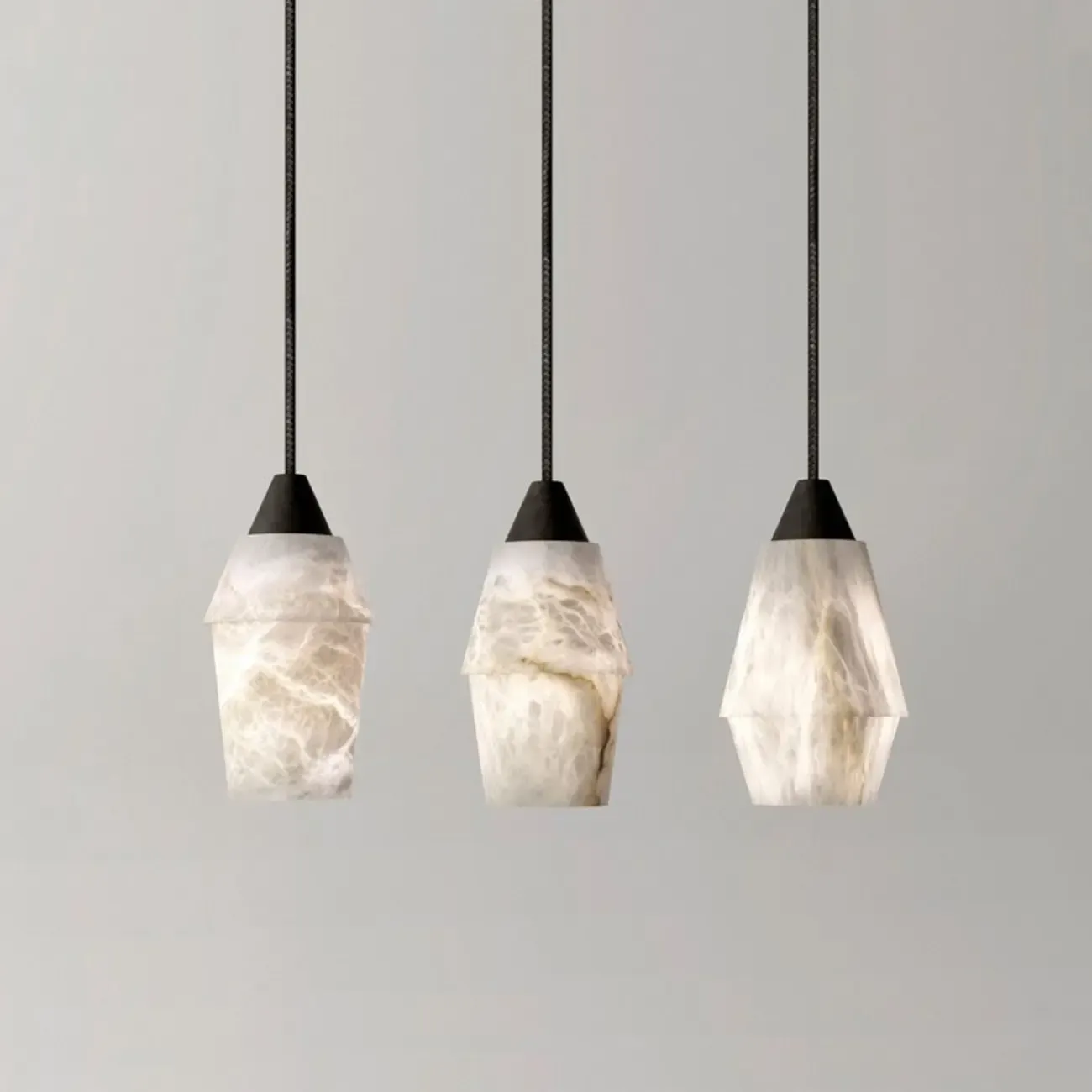 Art Deco Simple Conical Alabaster Rope Pendant Light Image - 9