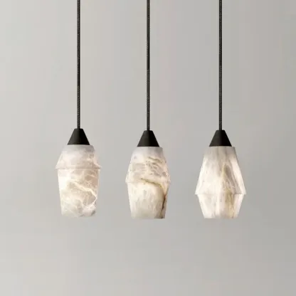 Art Deco Simple Conical Alabaster Rope Pendant Light Image - 9