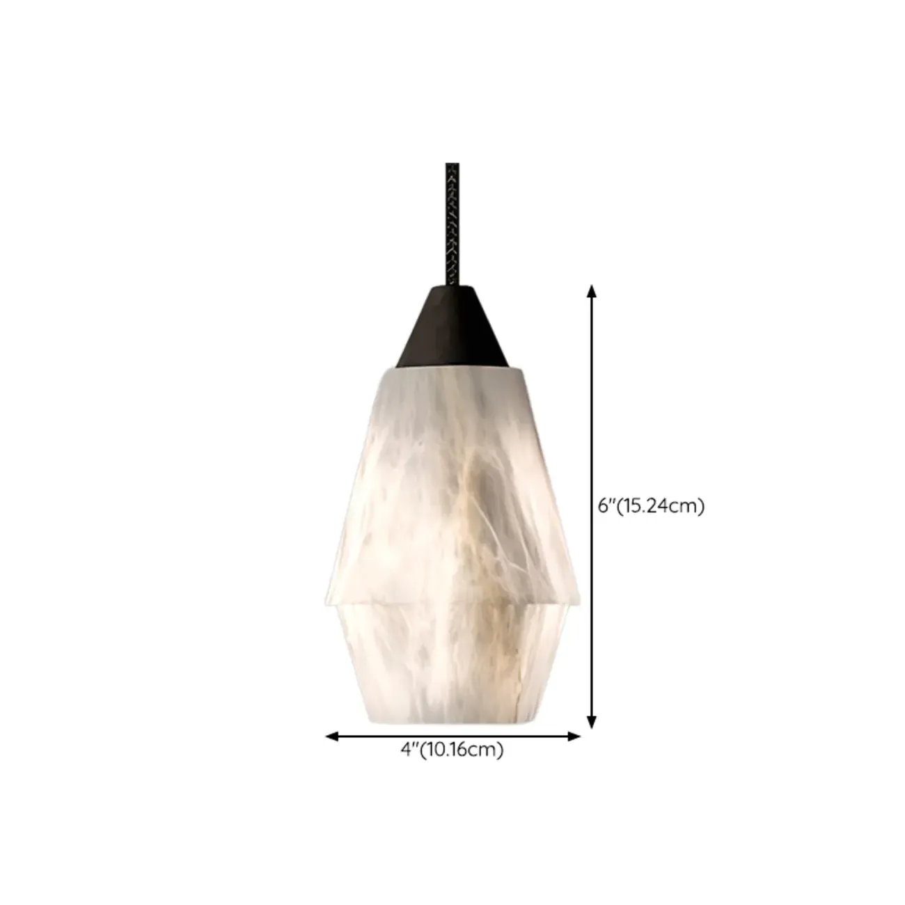Art Deco Simple Conical Alabaster Rope Pendant Light #size