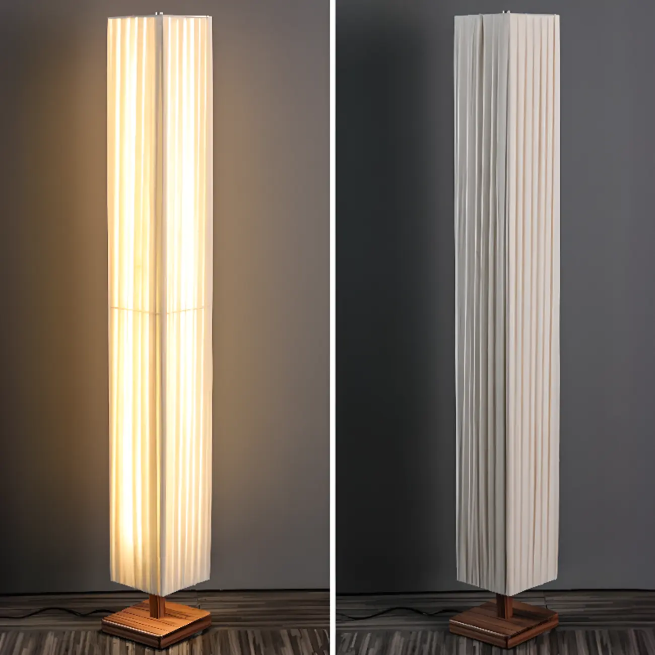 Minimalist Square Column LED Floor Lamp Pleated Fabric Shade Image - 7 | homeyfad