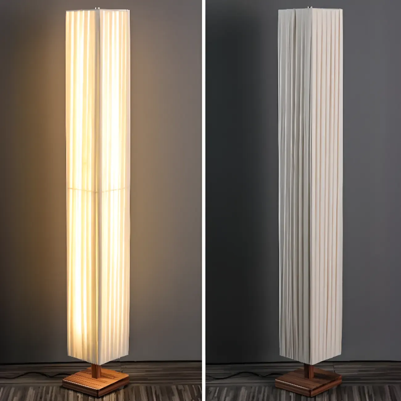 Minimalist Square Column LED Floor Lamp Pleated Fabric Shade Image - 7