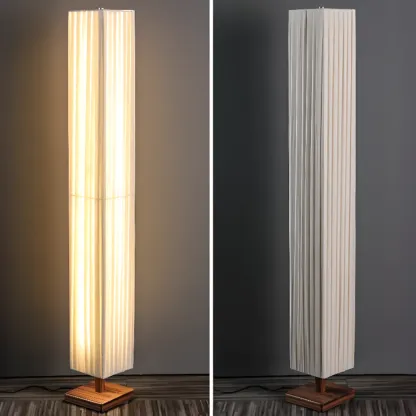 Minimalist Square Column LED Floor Lamp Pleated Fabric Shade Image - 7