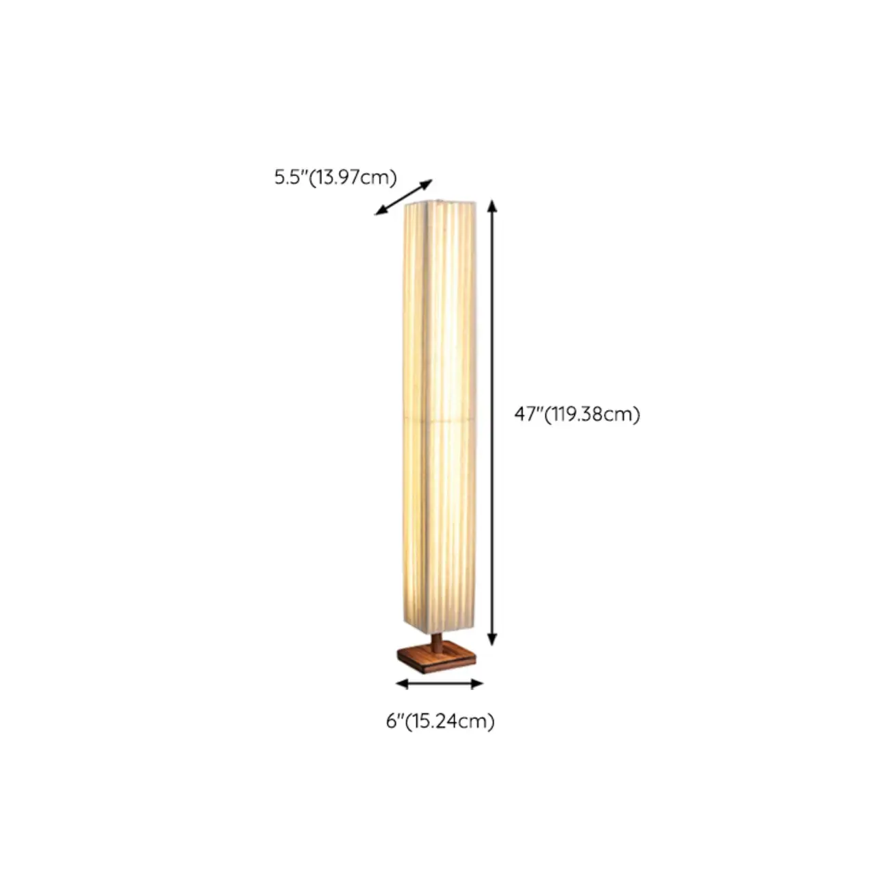 Minimalist Square Column LED Floor Lamp Pleated Fabric Shade #size
