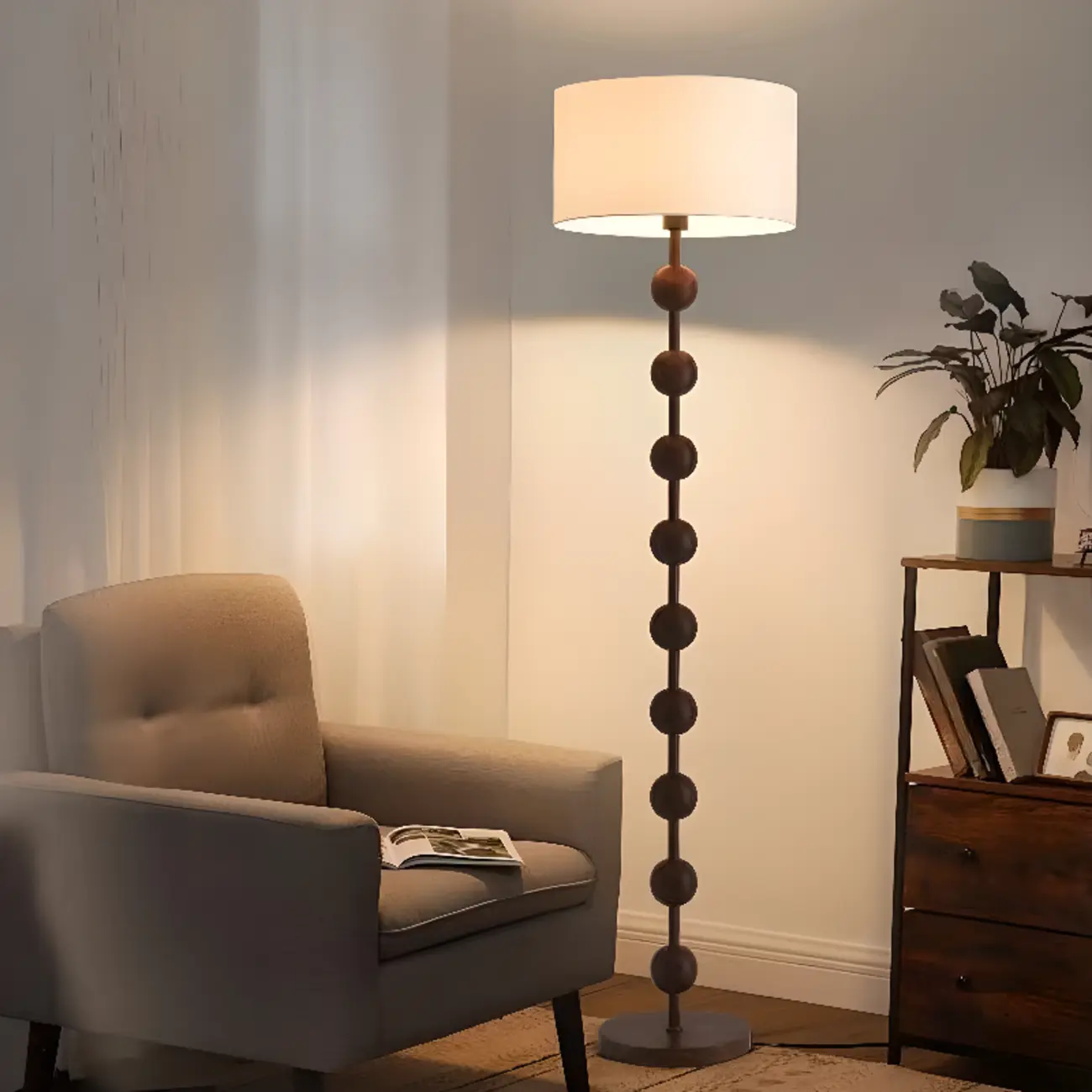 Modern Wooden Floor Lamp with Textile Shade for Living Room Image - 1 | homeyfad